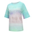 thumbnail image 3 of Tops de Manga Corta de Verano para las Mujeres Cuello Redondo Impresión, Moda Casual Blusa Suéter de Poliéster, 3 of 6