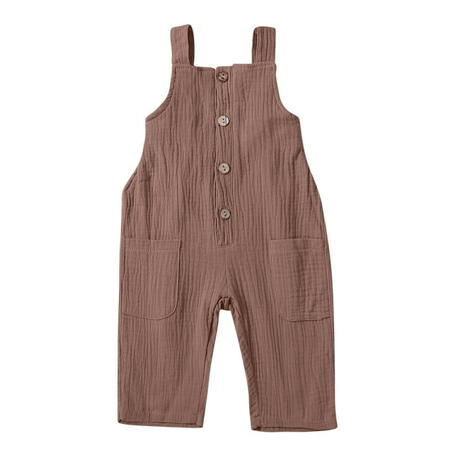 Limited Time Savings,Children's Solid Color Shoulder Strap Pants, Full Length Overalls, Pockets, Comfortable Fit, Easy-On Design, For Daily Wear, Versatile, Casual, Stretchy Material|Cotton,Brown