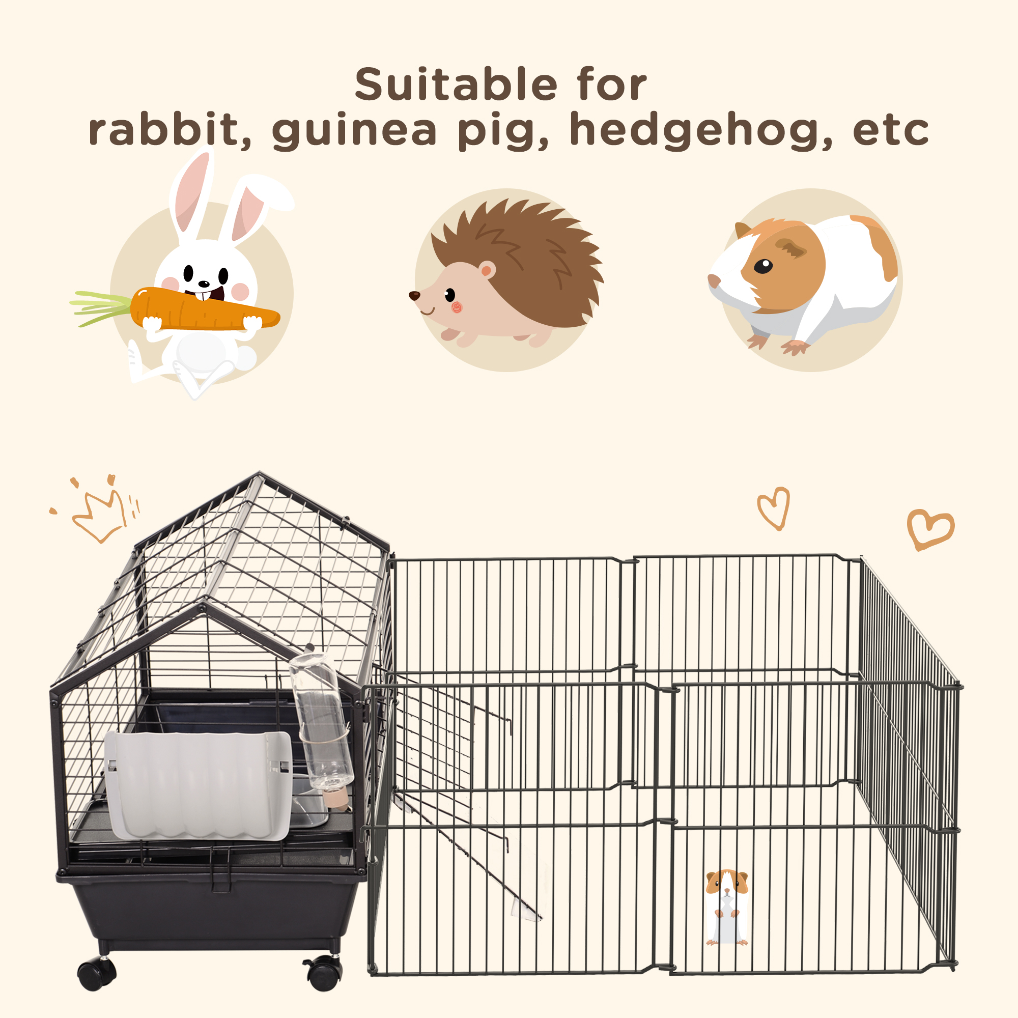 Pawhut Rolling Metal Rabbit & Small Animal Hutch photo 4