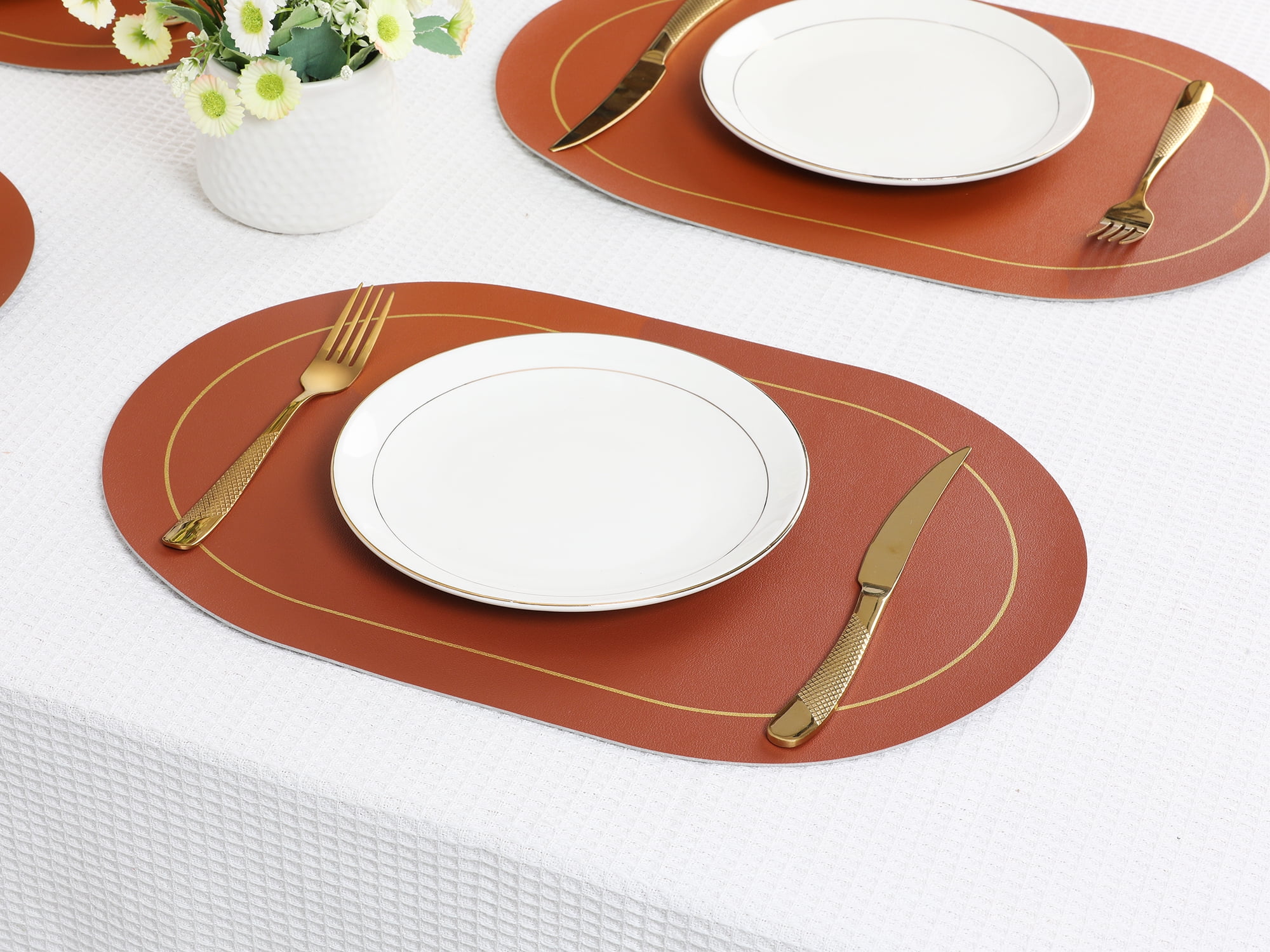 Unique Bargains Faux Leather Placemats for Kitchen Washable Table Placemats 6pk Brown Gray