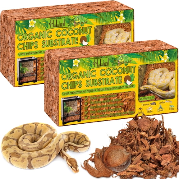 Halatool 2 Pack Snake Bedding Natural Coconut Chips Substrate 2.2 LB Coconut Husk for Reptiles Tank Terrarium Substrate for Ball Python Frog Gecko