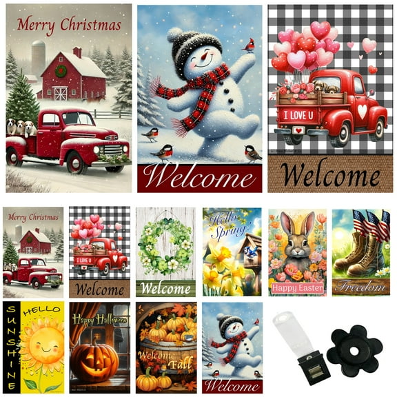 Country Charm Garden Flags (Set of 10) Double Sided 12 x 18 inch Seasonal Flags Outdoor with Anti-Wind Clip Stopper