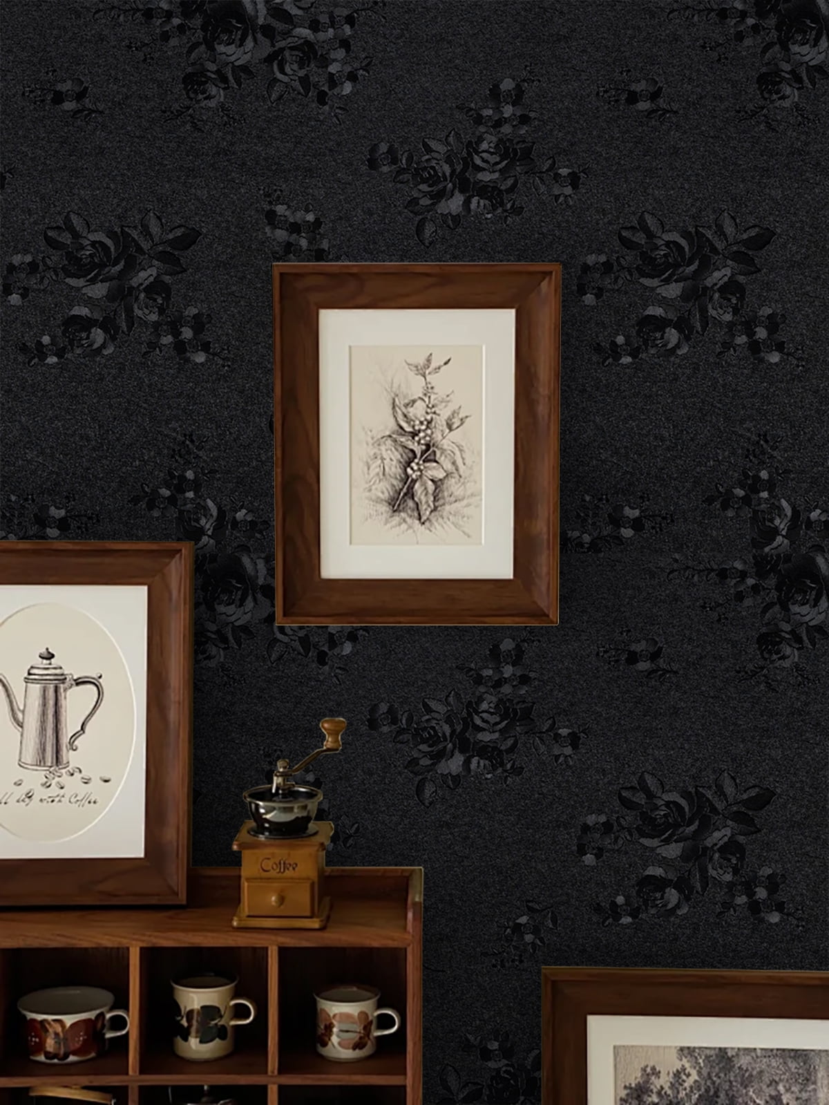 UMIGGEE Black Wallpaper 17.7-in x 118-in Embossed Rose Self Adhesive Wall Paper Gray Peel and Stick Wallpaper Vinyl Contact Paper for Home Decoration Cabinet Furniture Renovation