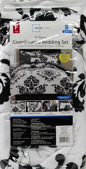 Mainstays Black 8 Piece Bed in a Bag Comforter Set With Sheets, Full