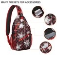 thumbnail image 2 of Sling Backpack,Red and Black Checkered Christmas Snowflake Pattern Sling Bag with Water Bottle Holder,Waterproof Sling Bag for Men/Women with Headphone Jack for Hiking,Travel, 2 of 6