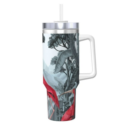 

Sikiie Flamingo On The Jungle Insulated Stainless Water Bottle Lid Travel Mug Cup Insulated Tumblers Cup 40oz Ice Bully With Handle