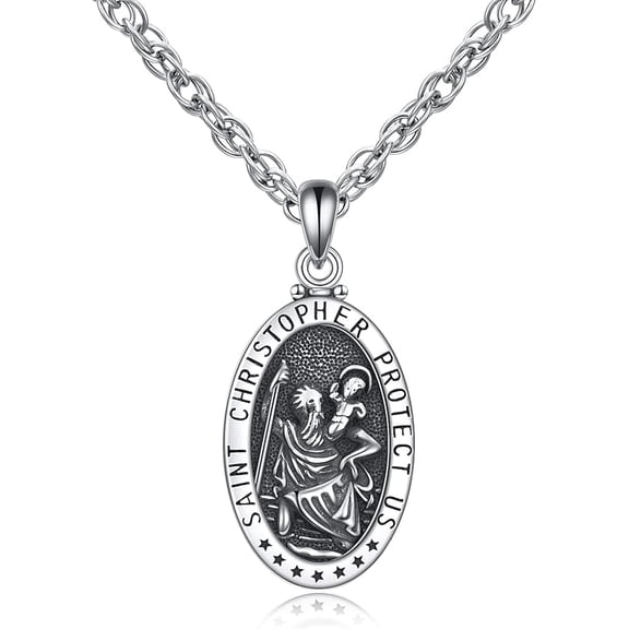 925 Sterling Silver Patron Saint Medal Necklace Amulet Necklace Protection Jewelry for Women and Men(with Gift Box)