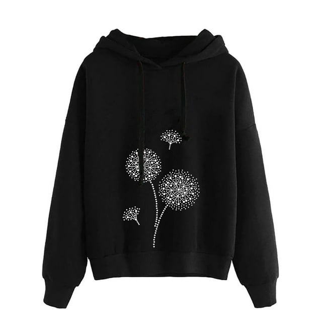 Chandail à Capuche pour Femmes à Manches Longues avec Cordon de Serrage et Imprimé Pissenlit, Coupe Ample Décontractée pour l'Automne et l'Hiver