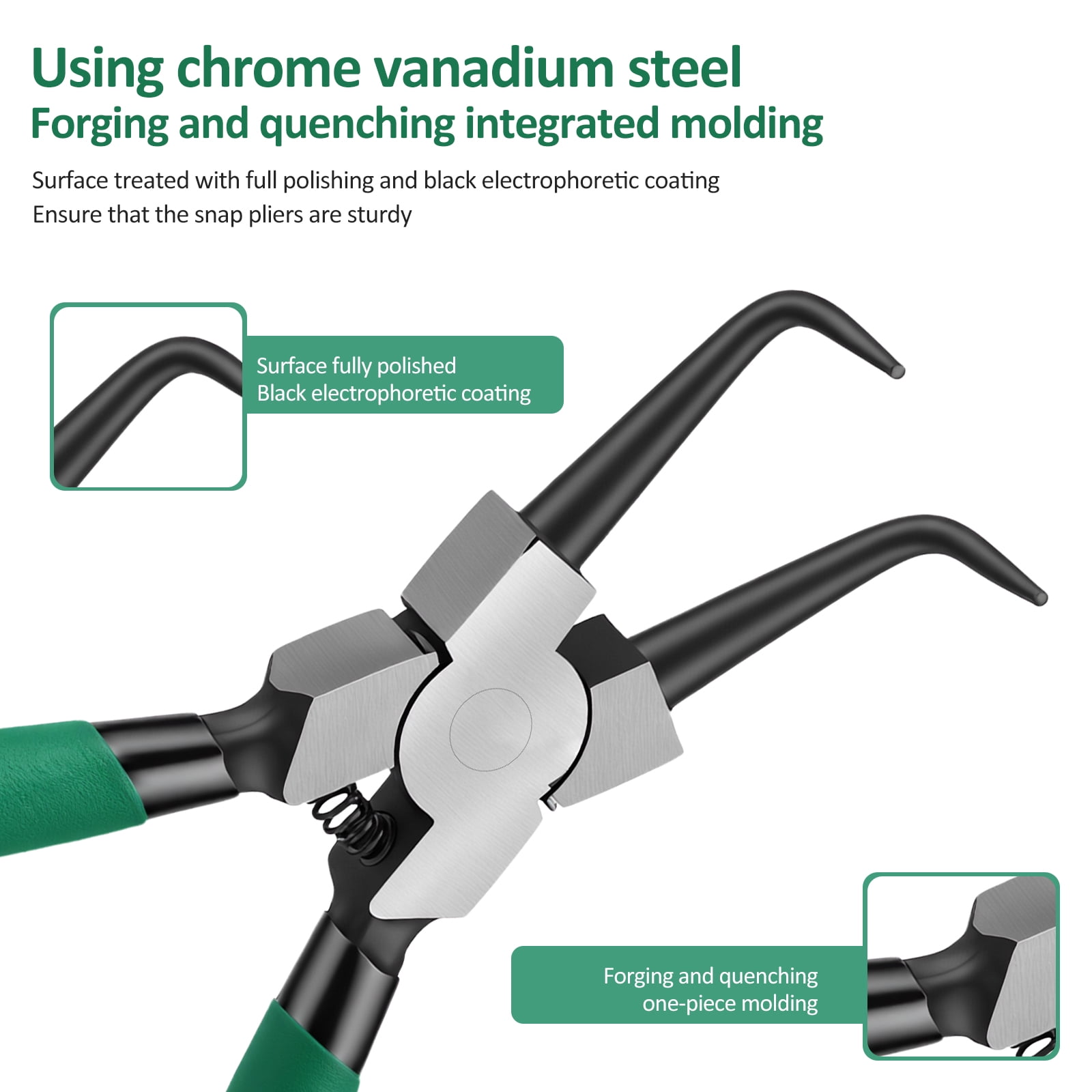 4 Pcs Snap Ring Pliers Heavy Duty Set, Circlip Pliers Kit with Straight Bent Jaw Precision Spring Loaded Pliers, 7 Inch Internal/External C Clip Pliers with Storage Pouch for DIY Repair