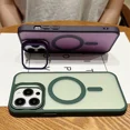 thumbnail image 4 of Magnetic Wireless Charging Matte Phone Case for iPhone 12 13 Mini 11 14 15 16 Pro Max Plus Metal Flip Lens Bracket Magsafe Cover Purple for iPhone 15ProMax, 4 of 7