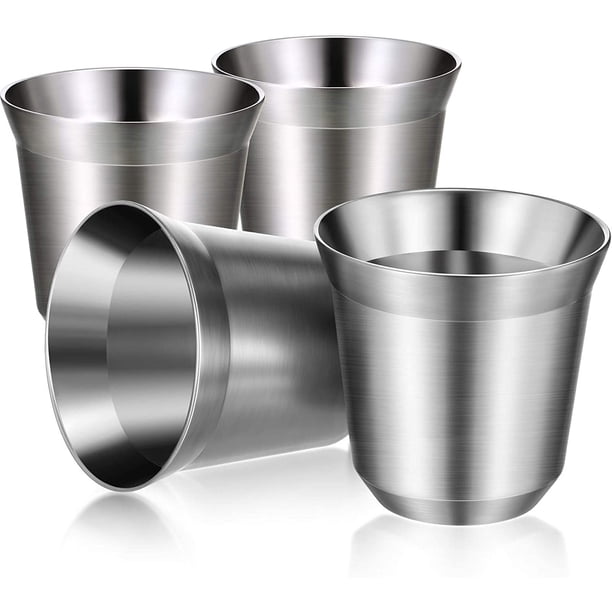 4 tazas de café espresso de acero inoxidable de 80 ml de 2,7 oz, tazas aisladas de doble pared, tazas de café espresso resistentes al calor, vaso pequeño sin tallo inastillable para interior o exteri TUNC Sencillez