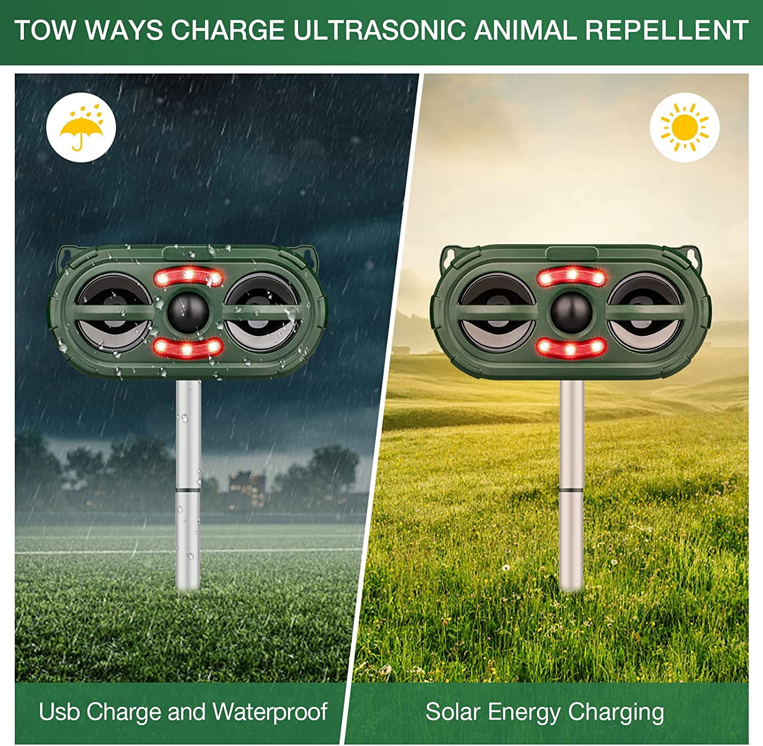 Ultrasonic Animal Repeller,Solar Pest Animal Repellent Outdoor,Squirrel Repellent,Animal Deter Devices Outdoor,Cat Repeller with Motion Sensor & Flashing Light (1 Pc)