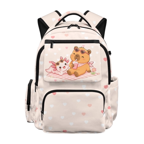 FUIALDOLG Breathable 17 Inch School Bag with Heart Print, 600D Polyester Large Capacity Multi Pocket Bookbag for Back to School Daily Use