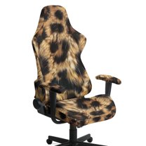 Jiueut Brown Leopard Print Gaming Chair Cover Set of 4, Wear Resistant Computer Chair Cover with Stretchable Band Universal Rotating Chair Protection with Armrest Cover