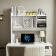 thumbnail image 2 of Desktop Bookshelf, Wooden Desk Storage Hutch with 6 Shelves for Computer Desk, 3-Tier Desktop Display Organizer Rack for Office Home, 2 of 6