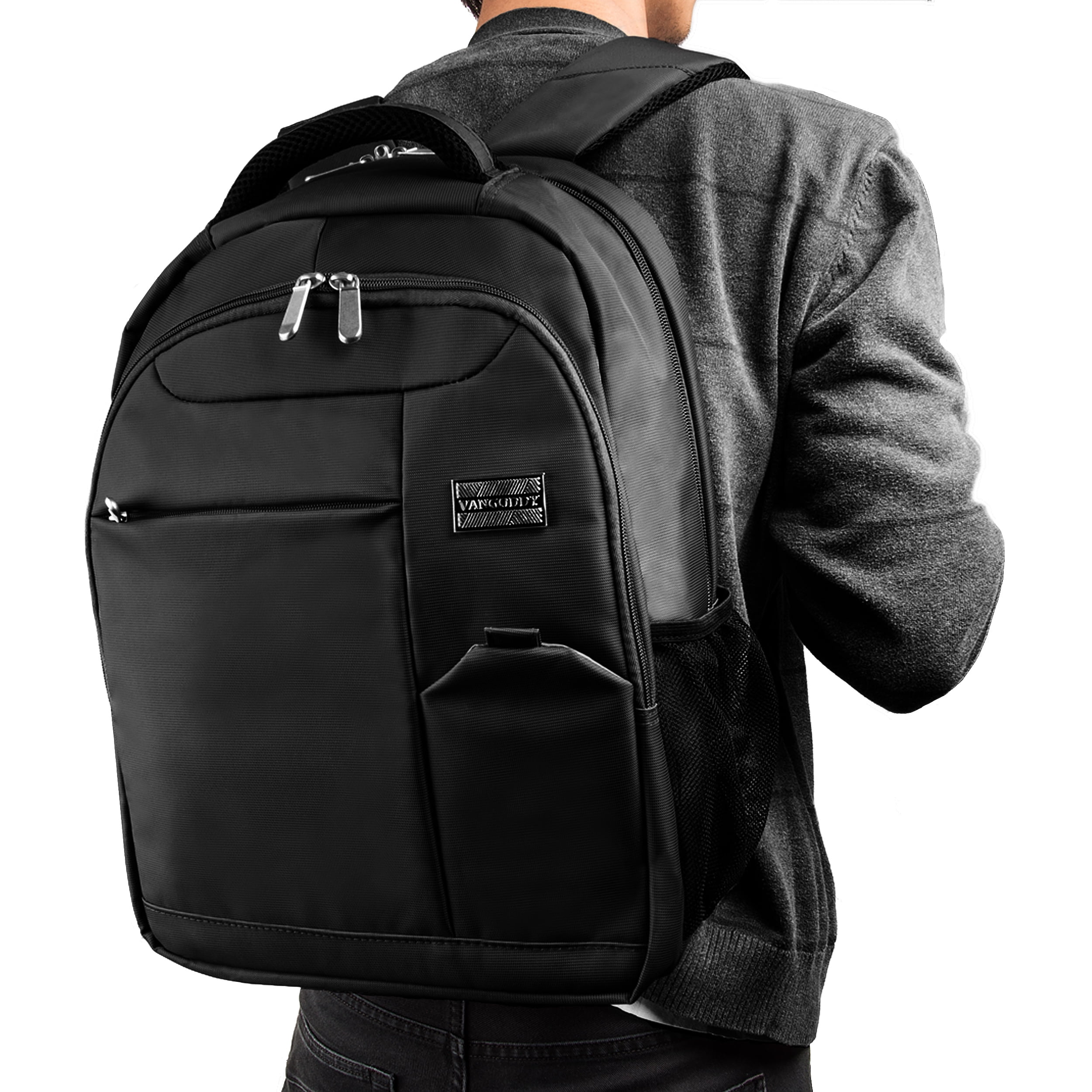 Multi-Compartment Premium Nylon Backpack With Adjustable Padded Straps, Zippered Pockets And Universal Neoprene Smart Sleeve for 15 Inch Laptops / Tablets Bundle (Black)(Navy Blue)