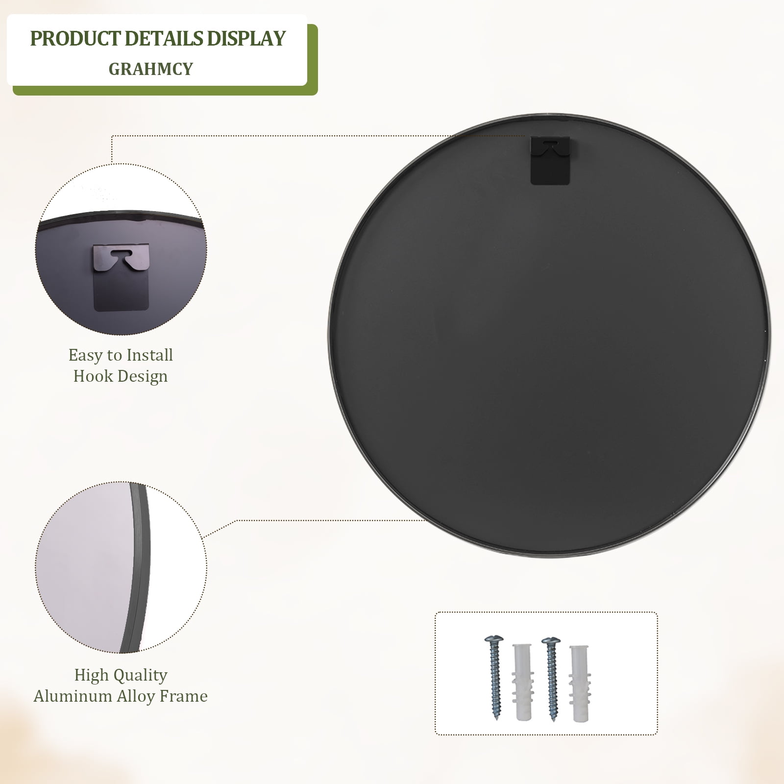 GRAHMCY 24" x 24" Black Round Bathroom Mirror