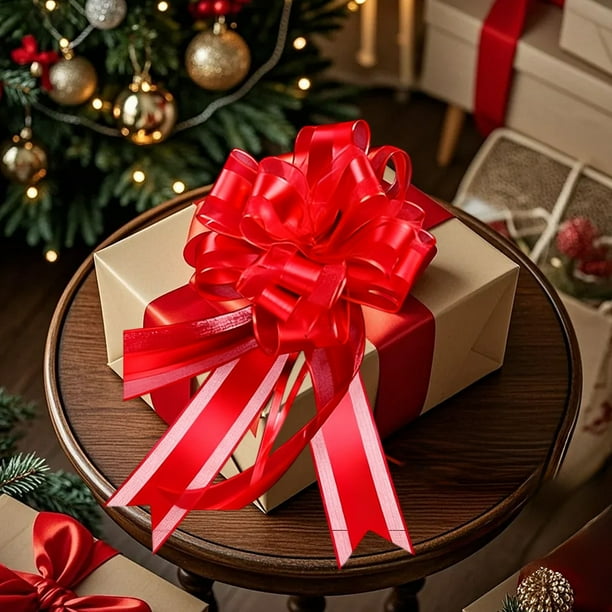 Arco De Plástico Set de 10 lazos transparentes dorados y rojo vino de 42x42 cm, cintas decorativas para envolver regalos de Navidad y decorar fiestas. Rkxzt