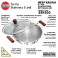 thumbnail image 3 of Hawkins Tri-Ply Stainless Steel Induction Compatible Deep Kadhai (Deep-Fry Pan) with Glass Lid, 5 Liter, 3 of 6