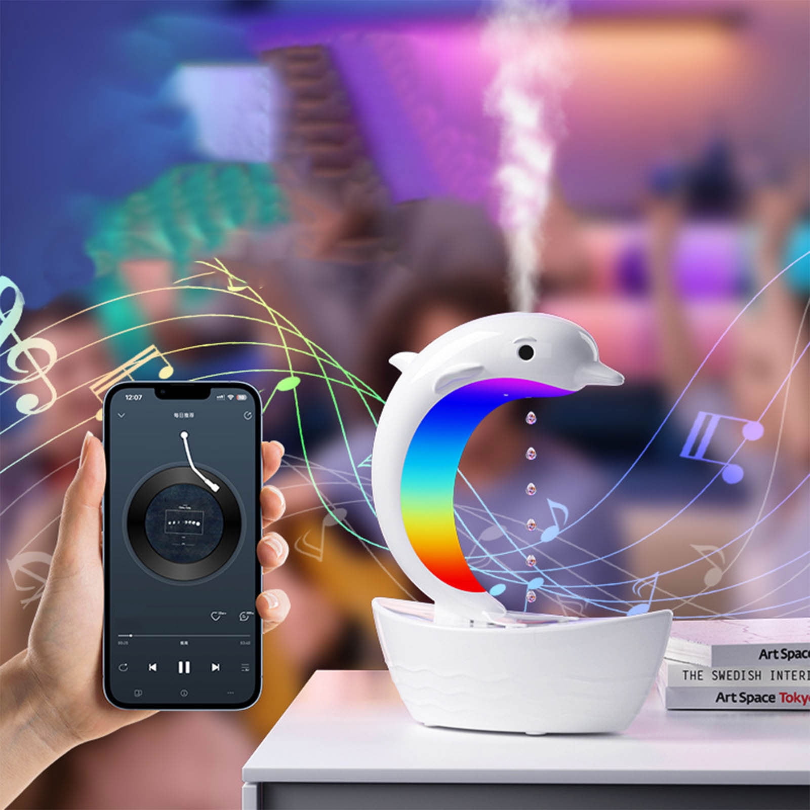 COM1950s Anti Gravity Humidifier,Cool Mist Humidifier,Quiet Air Diffuser with Bluetooth Speaker&Colorful Led Atmosphere Lamp,Auto Shutdown Power-Off Protection for Bedroom Home Office Lover Gift