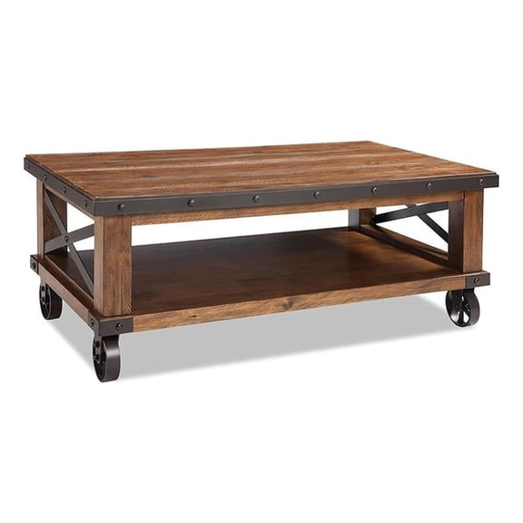 Pemberly Row Traditional Wood Coffee Table with Caster in Brown