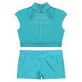 thumbnail image 3 of Alvivi Girls Gymnastics Dance Sports 2Pcs Outfits Sleeveless Crop Top with Booty Shorts Set Blue Green 10, 3 of 7