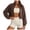 yue866-Coffee, variant on Women's Full Zip Fleece Short Jacket Warm Winter Long Sleeve Stand Collar Sherpa Crop Coat Coffee M
