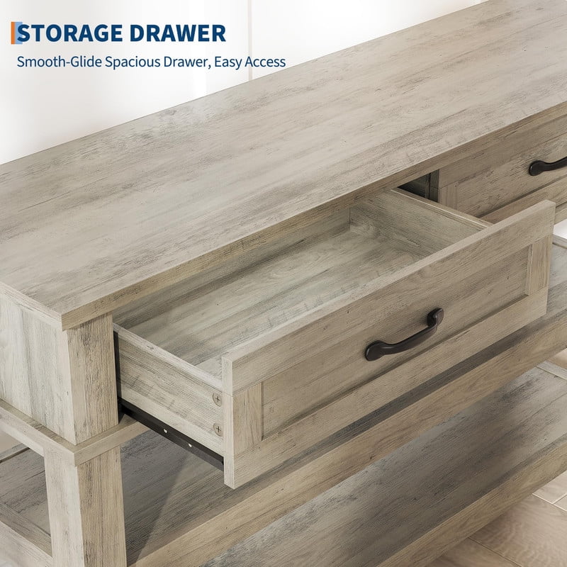 TROPOW Farmhouse 3-Tier Wooden Console Table with 2 Storage Drawers – Versatile Entryway and Living Room Sofa Table