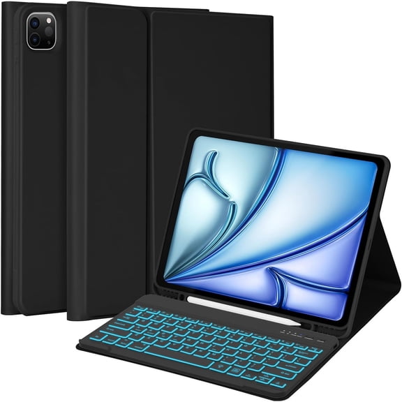 Black Backlit Detachable Bluetooth Keyboard Folio with Pencil Holder for 12.9-inch iPad Pro, iPad 5th/6th Generation, 13-inch iPad Air M2 (2024) / M3 (2025)