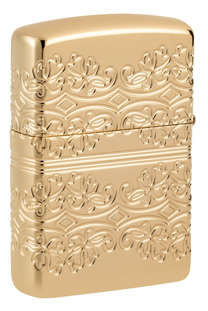 Zippo Lucky Clover Design Armor High Polish Gold Plate Pocket Lighter