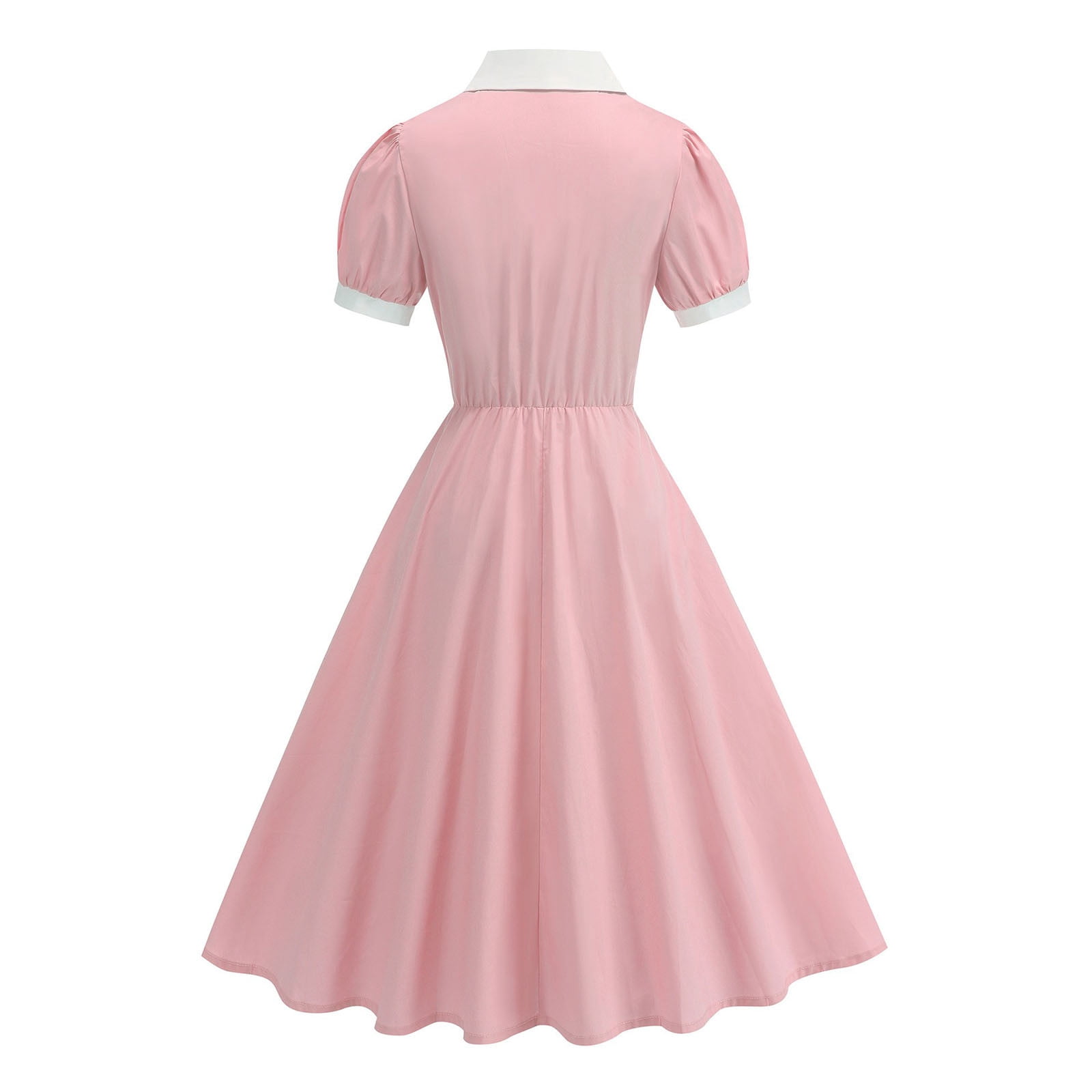 Levmjia Women's Dress Casual Turndown Collar Short Sleeve Solid Color Elegant A Line Wedding Guest Soft Polyester Fabric Leisure Vacation Party Wear
