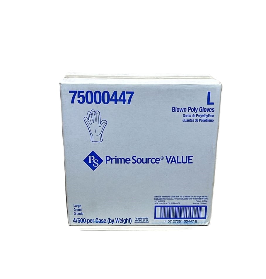 Poly Disposable Gloves (4/500) with 500 Count, Large, 4 Pack