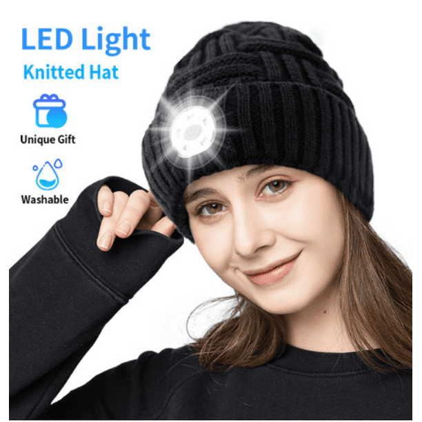 Chapeau de bonnet led avec lumière, USB rechargeable hiver tricoté chapeau  lumineux, chapeau de phare cadeaux pour hommes