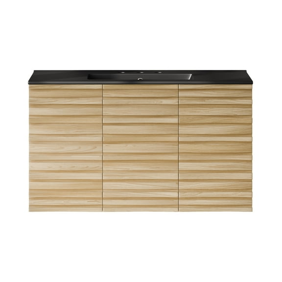 Cascade 36" Wall-Mounted Bathroom Vanity in Natural Oak with Black 3-Hole Widespread Sink Top