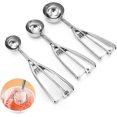 thumbnail image 2 of Ice Cream Scoop, Stainless Steel Ice Cream Scoop, Polished, 3 Pieces Different Sizes Small 4cm, Medium 5cm & Large 6cm Ice Cream Spoon With Ejector, R, 2 of 5
