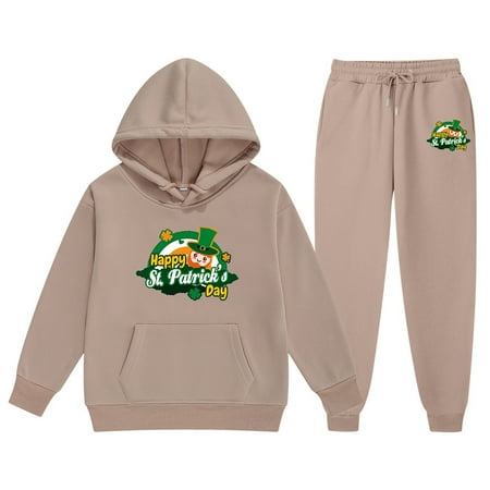 RMGVDSD Fashion Girls Clothing Sets St. Patrick s Day Girls Sweatsuits Long Sleeve Letter Print Hoodie Sweatshirt Sweatpants Outfits Set Soft Comfy Sleepwear Nightwear