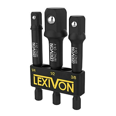 

LEXIVON Impact Grade Socket Adapter Set 3 Extension Bit With Holder | 3-Piece 1/4 3/8 and 1/2 Drive Adapt Your Power Drill To High Torque Impact Wrench (LX-101)