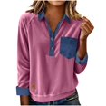 thumbnail image 2 of Women's Casual Long Sleeve Lapel Denim Pullover Sweatshirt Tops Shirts Blouses Solid Color Stitching Detail Loose Fit Fashion Essential for Daily Wear Work Office Travel Outfits, 2 of 6