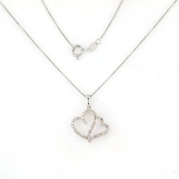 Brilliance Fine Jewelry 1/4ct Diamond Double Heart Pendant Necklace in Sterling Silver