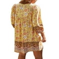 thumbnail image 2 of PENGXIANG Été Boho Robe Imprimée Florale Manches 3/4 V Cou Décontractée Plage Fluide Mini Robes, 2 of 5