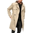 thumbnail image 2 of Mens Pea Coats Double Breasted Notched Lapel Belt Casual Slim Fit Trench Coat Mid Long Fall Winter Windproof Overcoat with Pockets Beige, 2 of 6