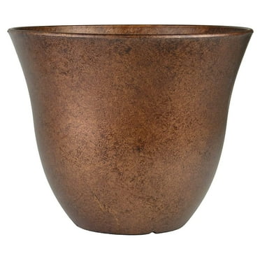 Classic Home and Garden Indoor/Outdoor Round Honeysuckle Resin Flower Pot Planter, Copper, 15"