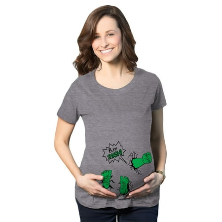

Maternity Bump Smash T shirt Funny New Baby Announcement Gender Reveal Pregnancy (Dark Heather Grey) - L