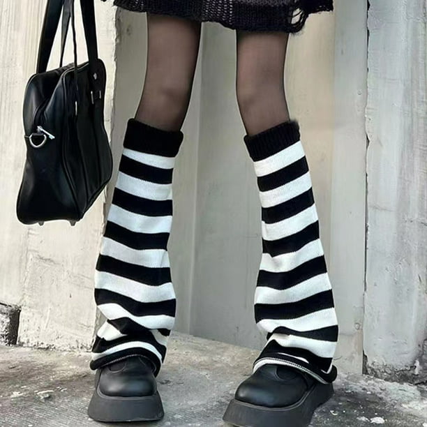 Trayknick 1 Pair Autumn Winter Leg Warmers Flared Stripe All Match Japan  Style Knitting Leg Socks for Daily Wear 
