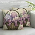 thumbnail image 3 of Awypu  Happy Easter Bunny Decorative Throw Pillow Covers, He is Risen Religious Cross Eggs Purple Outdoor Home Decor, Rejoice Lily Flower Wreath Stripes Polka Dot Couch Cushion Case, 3 of 5