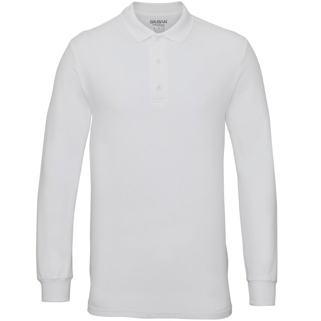 Gildan - Polo pique doble manga larga Modelo Premiun algodón hombre caballero (Blanco)
