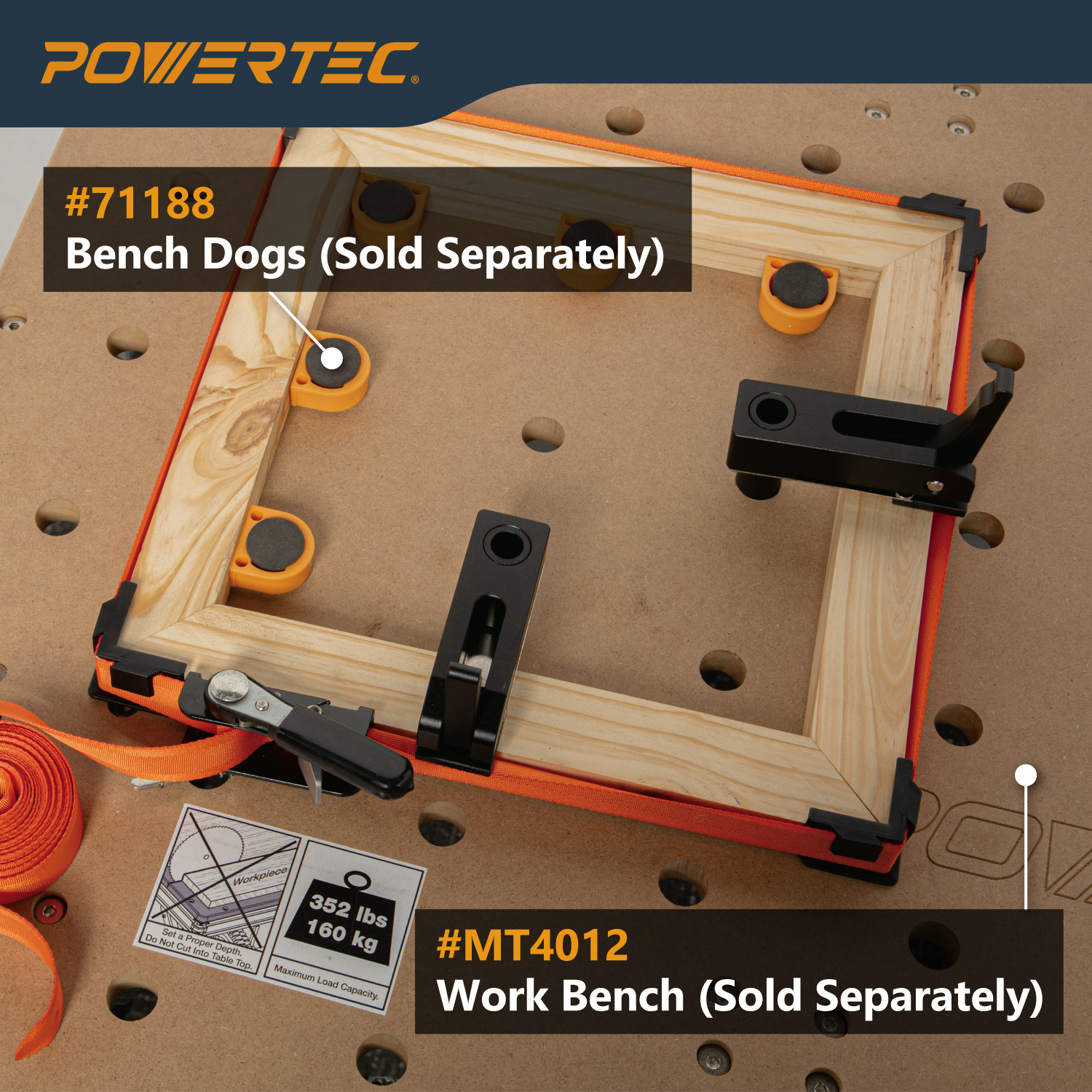 POWERTEC Adjustable Band Clamp for Woodworking - 15 ft. Adjustable Strap Clamp with Ratcheting Handle, Non-Marring Corners, 1000 lbs Capacity, 1 PK (72071N)