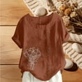 thumbnail image 4 of HomeDM Womens Plus Size Short Sleeve Crew Neck Shirts, Trendy Floral Summer Loose Fit Casual Tee Tops - Coffee/M, 4 of 5