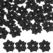 Uxcell 100-Pack Satin Ribbon Flowers, 1.2 Inch Mini Fabric Flowers with Rhinestones for Crafts and DIY Projects Black