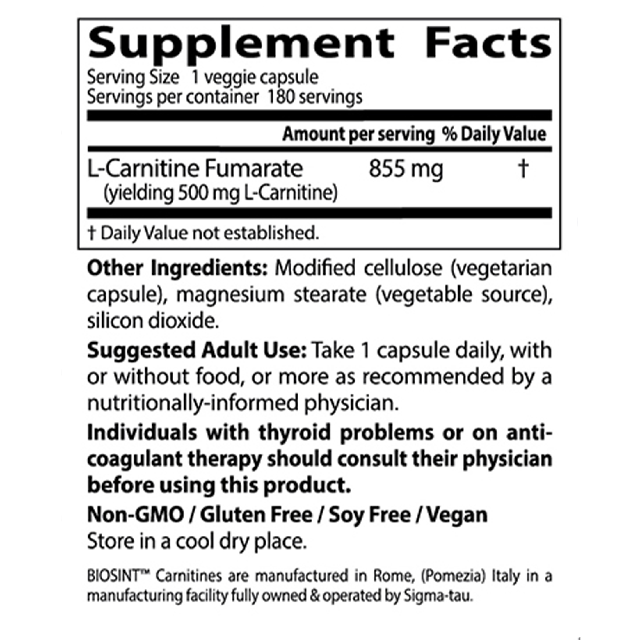 Doctor's Best - L-Carnitine Fumarate 855 mg. - 180 Vegetarian Capsules - image 5 of 19